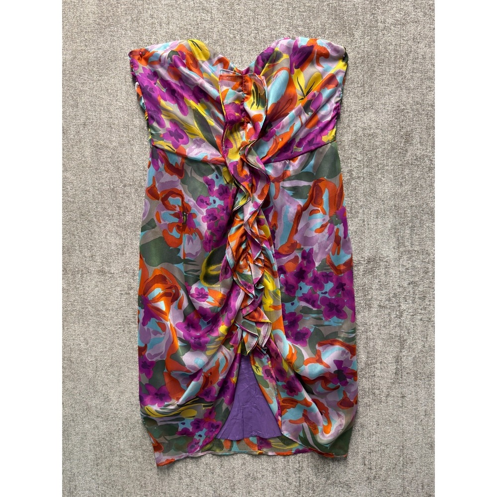 Jealous Tomato Floral Strapless Ruffle Cocktail Dress Women L Y2K Purple
